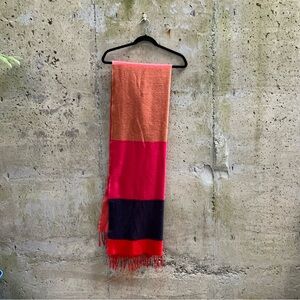 Vintage GAP Multi Colorblock Scarf / Wrap, Red pink beige peach fringe, SOFT